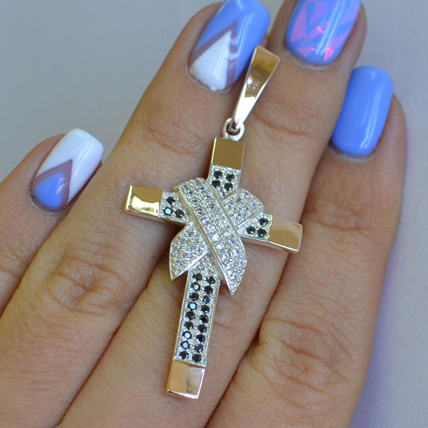 Чоловічий хрест срібло з золотом