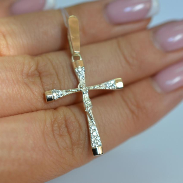 Срібний хрестик з золотими вставками