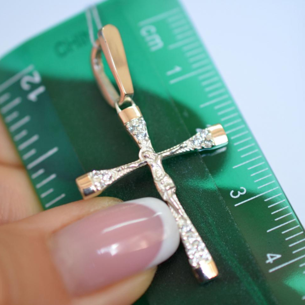 Срібний хрестик з золотими вставками