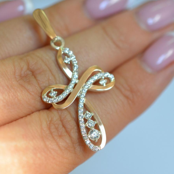 Срібний хрестик з золотими вставками