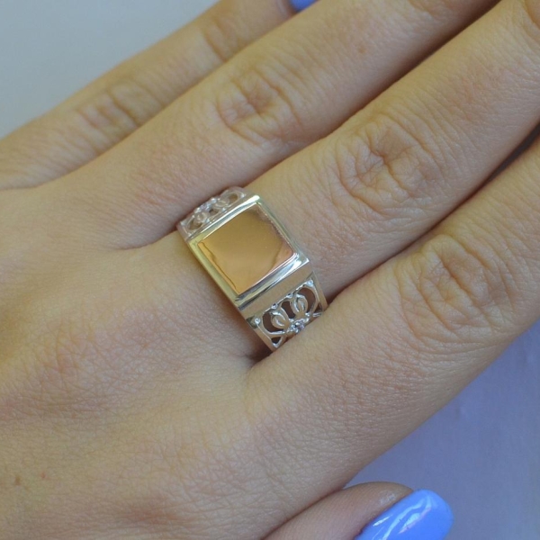 Срібний перстень  з золотими накладками