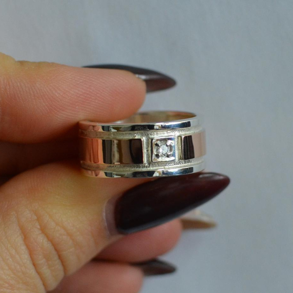 Обручка із срібла з золотом