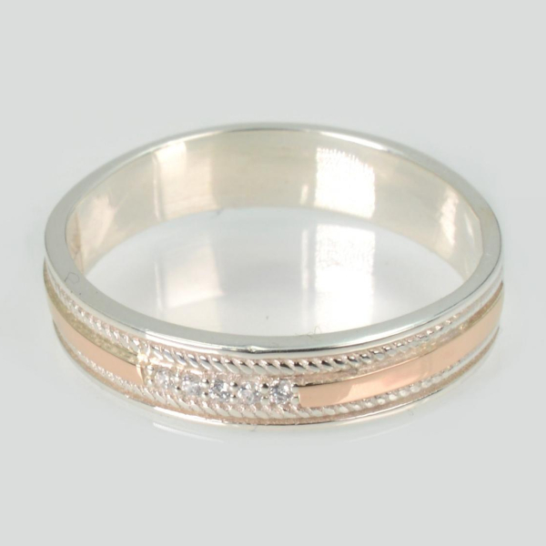 Обручка срібна з золотими пластинами