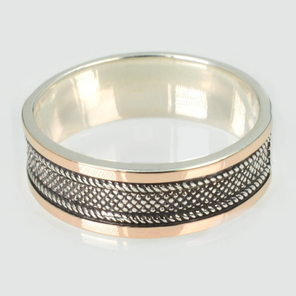 Обручка срібна з золотими пластинами