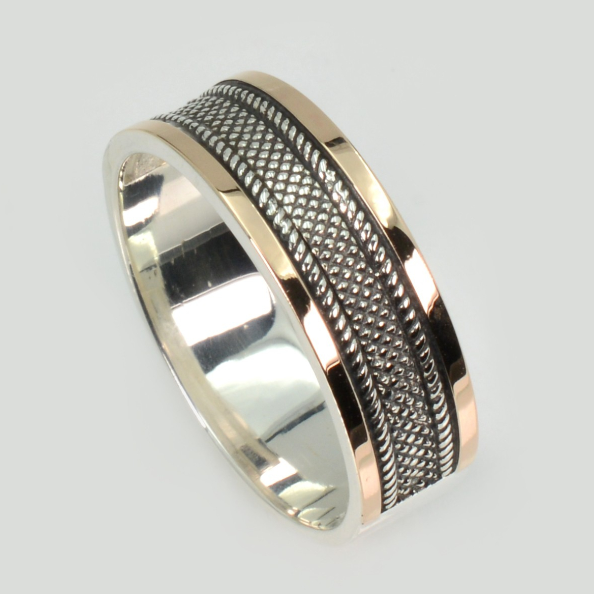 Обручка срібна з золотими пластинами