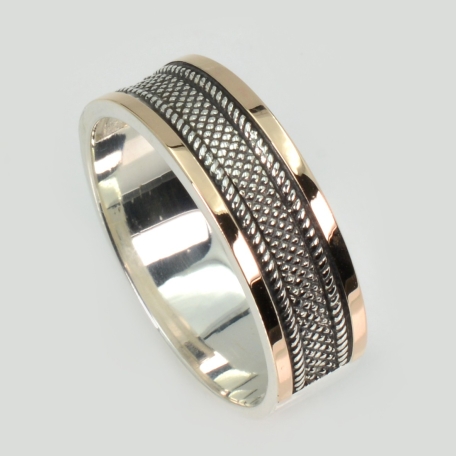 Обручка срібна з золотими пластинами