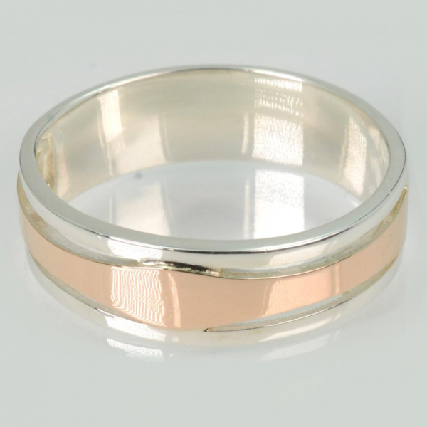 Обручка срібна з золотими пластинами