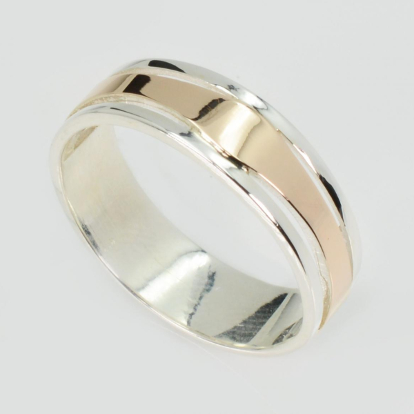 Обручка срібна з золотими пластинами