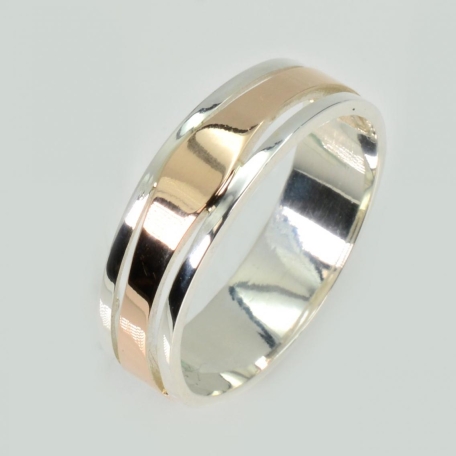 Обручка срібна з золотими пластинами