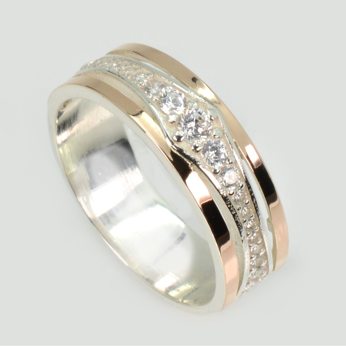 Обручка срібна з золотими пластинами