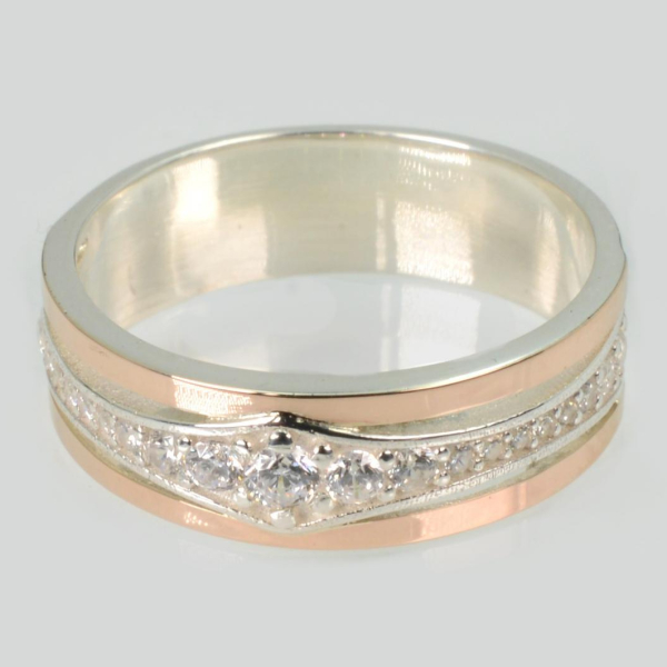 Обручка срібна з золотими пластинами