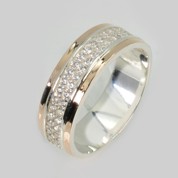 Обручка срібна з золотими пластинами