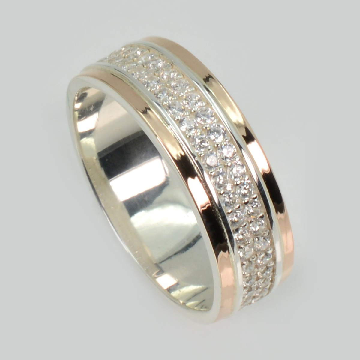 Обручка срібна з золотими пластинами