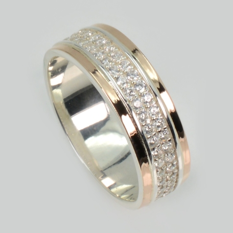 Обручка срібна з золотими пластинами