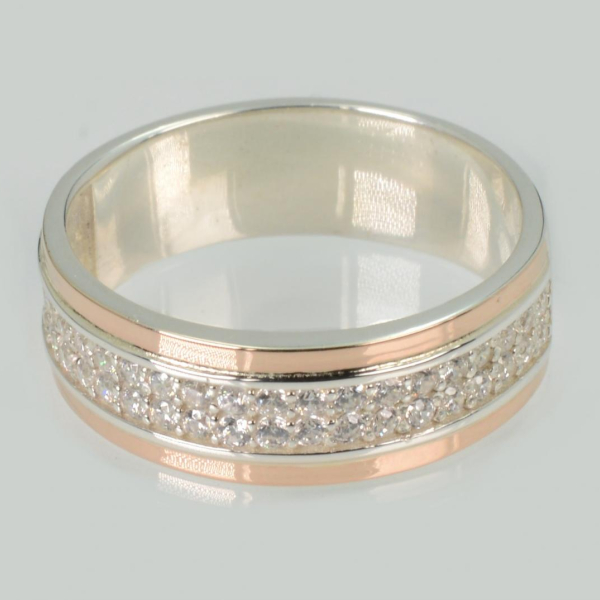 Обручка срібна з золотими пластинами