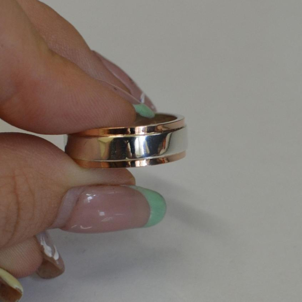 Обручка срібна з золотими вставками