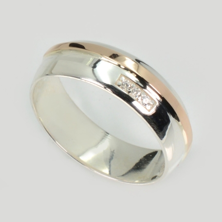 Обручка срібна з золотими пластинами