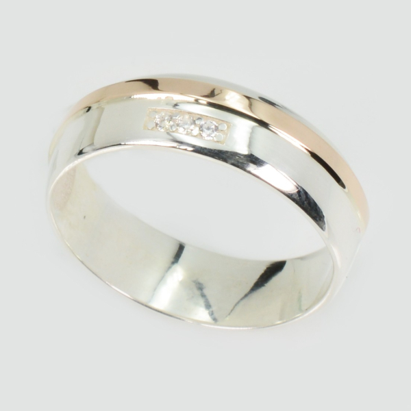 Обручка срібна з золотими пластинами