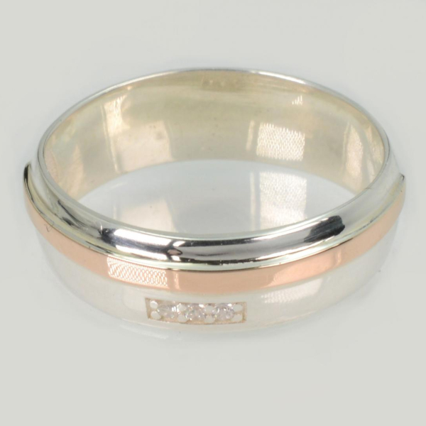 Обручка срібна з золотими пластинами