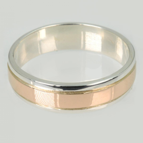 Обручка срібна з золотими пластинами