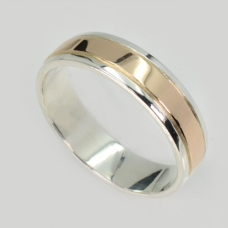 Обручка срібна з золотими пластинами