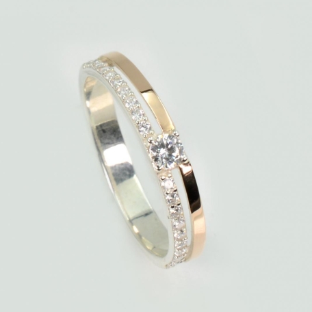 Обручка срібна з золотими пластинами