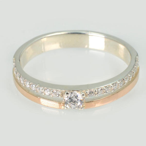 Обручка срібна з золотими пластинами