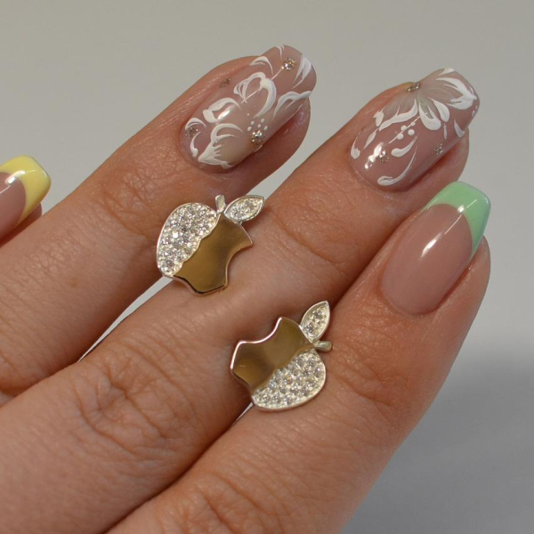 Сережки-гвоздики із срібла з золотими вставками