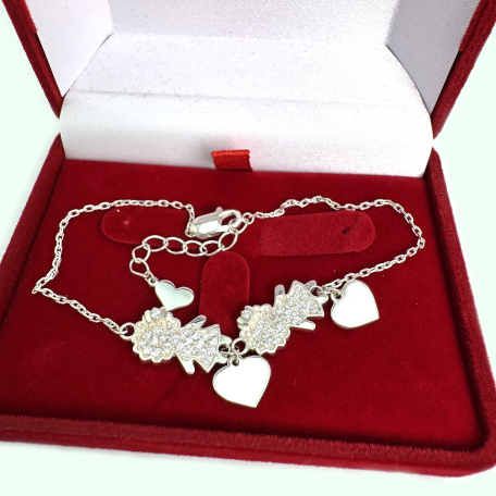 Серебряный браслет для мамы "Две девочки с бантиком", Бр1037