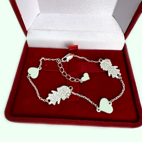 Срібний браслет для мами "Дві дівчинки з бантиками", Бр1039