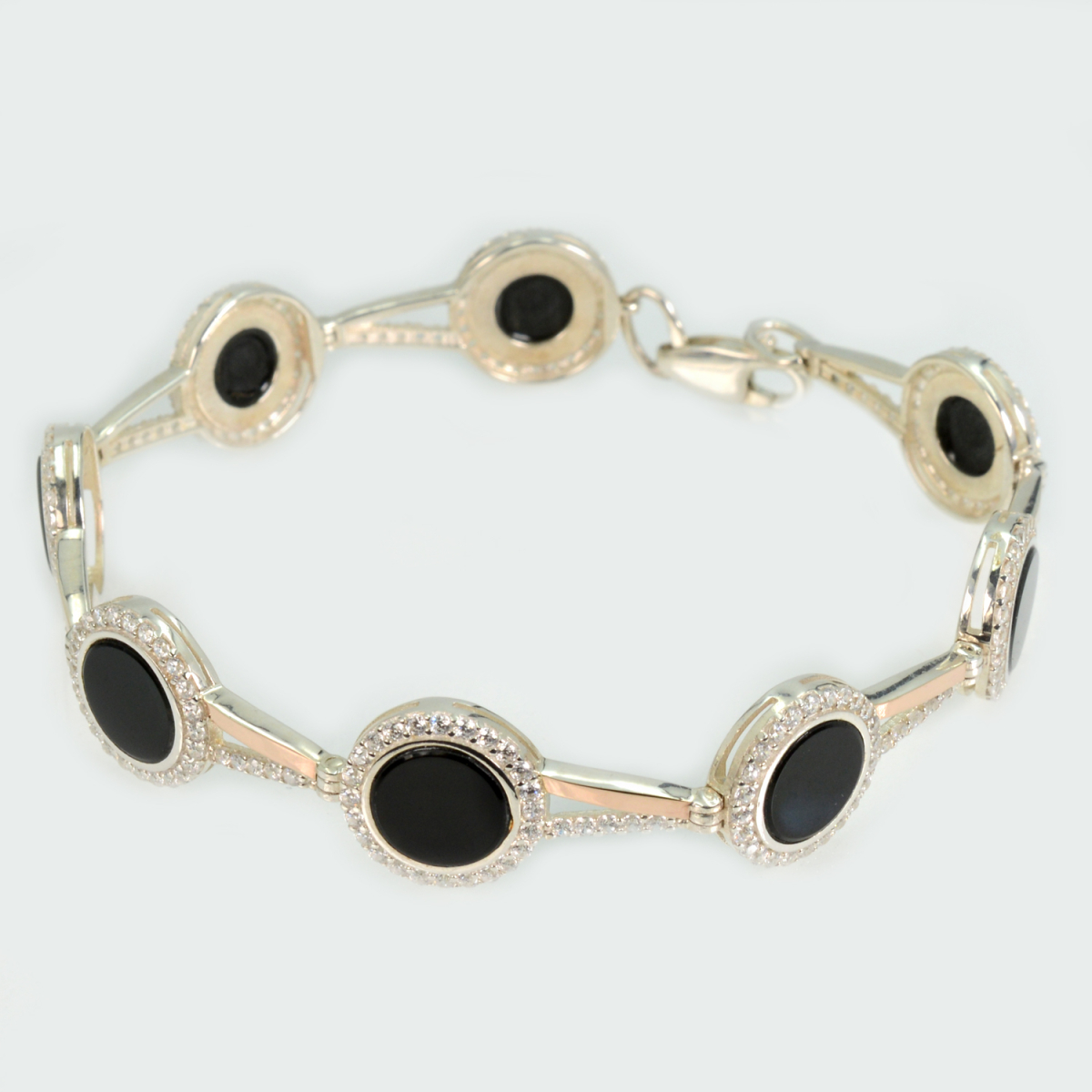 Срібний браслет з золотими пластинами та фіанітами