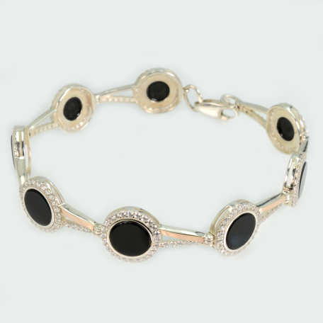 Серебряный браслет с золотыми пластинами и фианитами