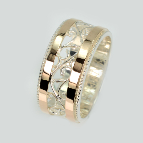 Обручальное кольцо серебро с золотом