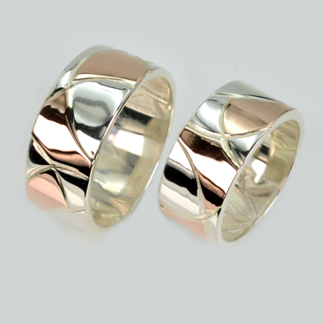 Пара срібних обручок з пластинами золота