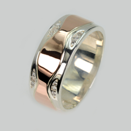 Обручальное кольцо серебро с золотом