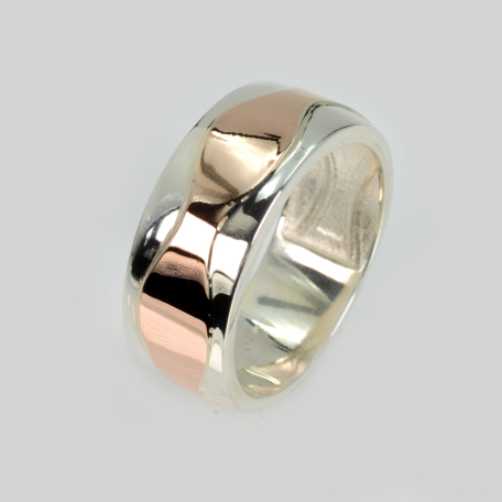 Обручка срібна з золотими пластинами