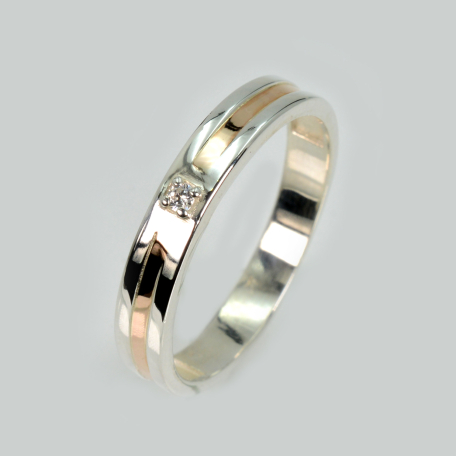 Обручка срібна з золотими пластинами