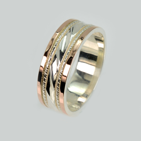 Обручка срібна з золотими пластинами