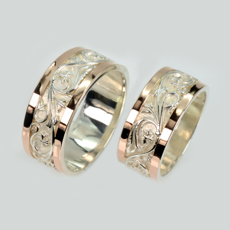 Пара срібних обручок з пластинами золота