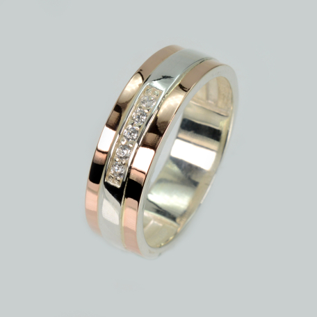 Обручальное кольцо серебро с золотом