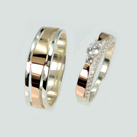 Пара срібних обручок з пластинами золота