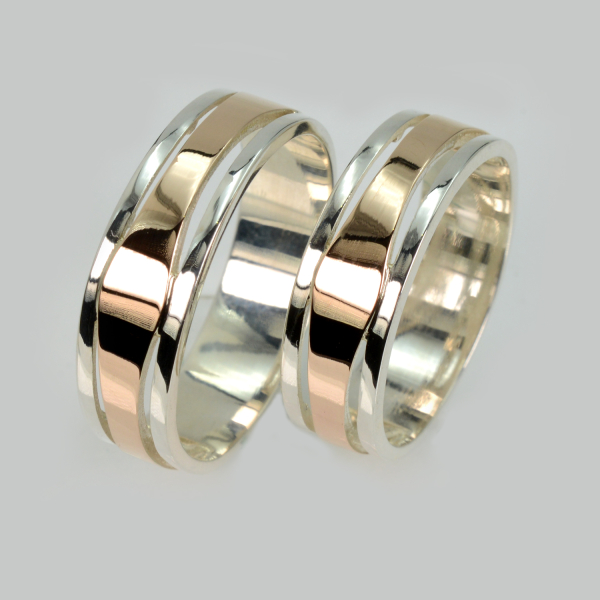 Обручка срібна з золотими пластинами