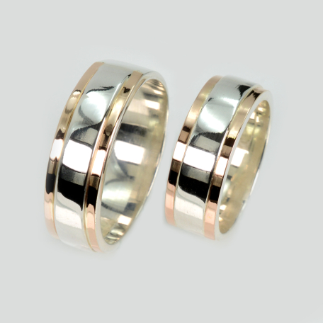 Пара обручок зі срібла 925 з пластинами золота 375 проби