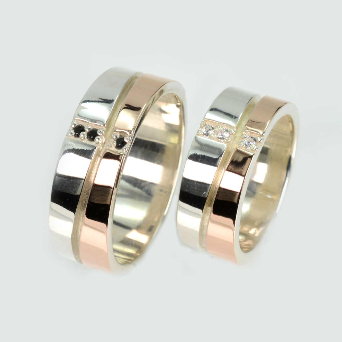 Пара обручок зі срібла 925 з пластинами золота 375 проби