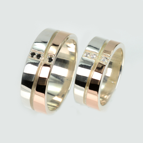 Пара обручальных колец из серебра 925 с пластинами золота 375 пробы