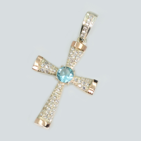 Срібний хрестик  з золотими вставками