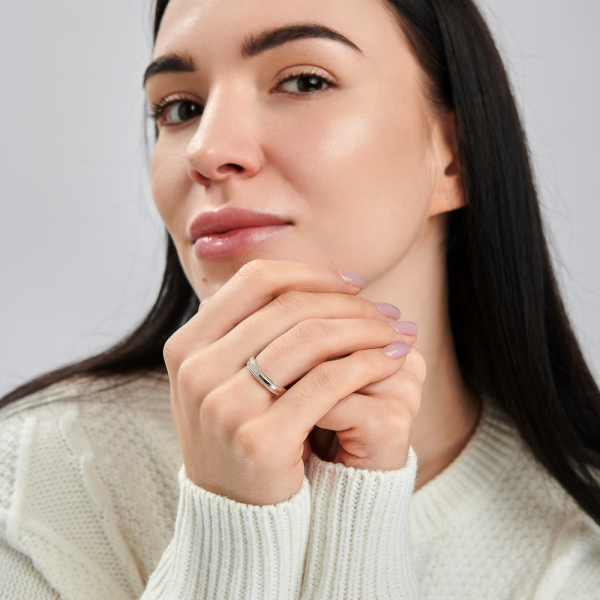 Обручка срібна з золотими пластинами