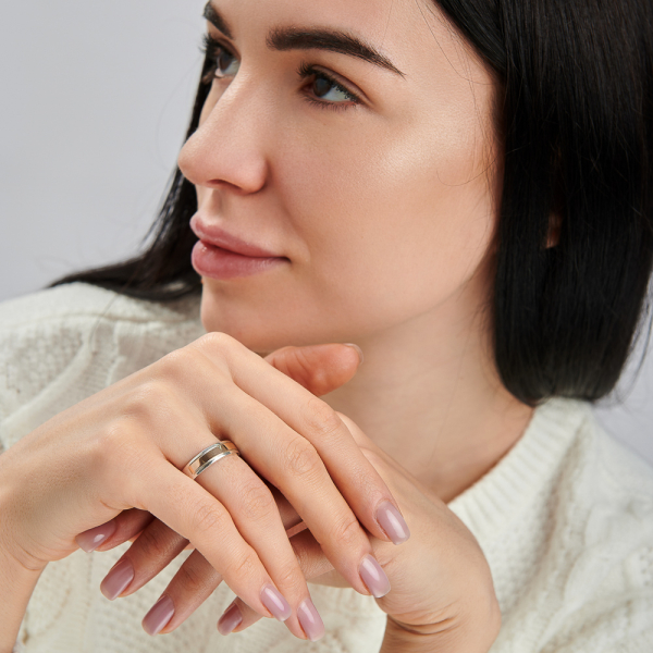 Обручка срібна з золотими пластинами