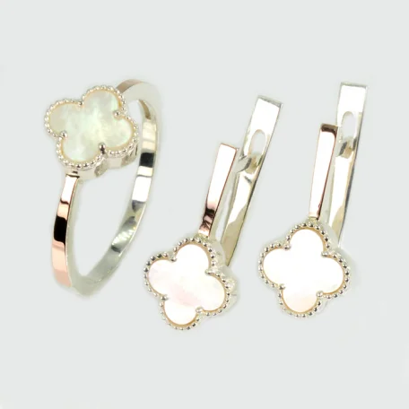 Срібний набір з конюшиною та золотими пластинами