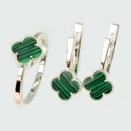 Срібний набір з конюшиною та золотими пластинами